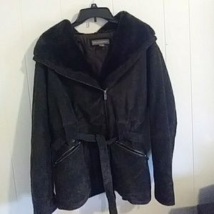 Hooded leather quilted inside jacket